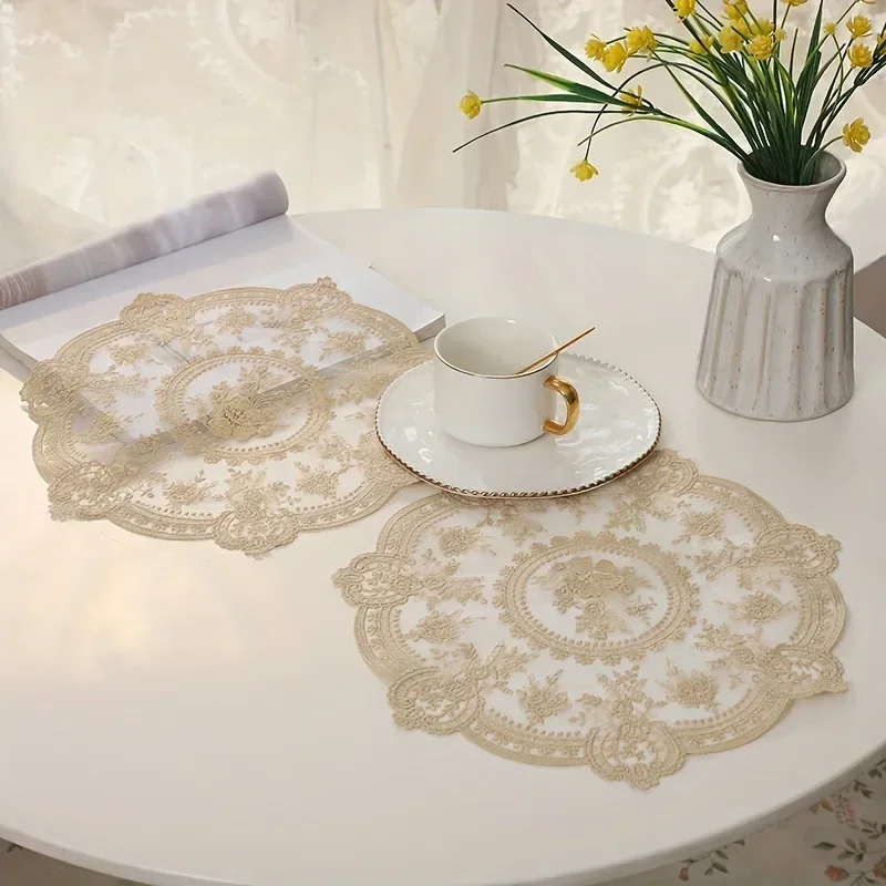 33cm Beautiful Pattern Table Mat Elegant Flower Embroidery Lace Coffee Cup Mat Vase Table Lamp Ornament