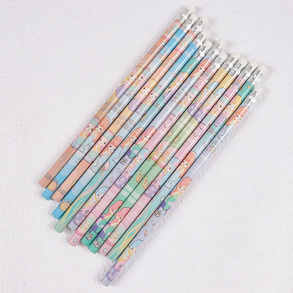Cartoon Unicorn Mermaid Writing pencils HB Writing Painting Pencils for Kids Birthday Party Favors Stationery Gift Pinata Fillers Bag 24Pcs