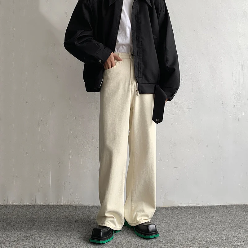 Baggy Beige Jeans Men Fashion Casual Oversized Wide Leg Jeans Men Streetwear Korean Loose Straight Denim Pants Mens Trousers 4