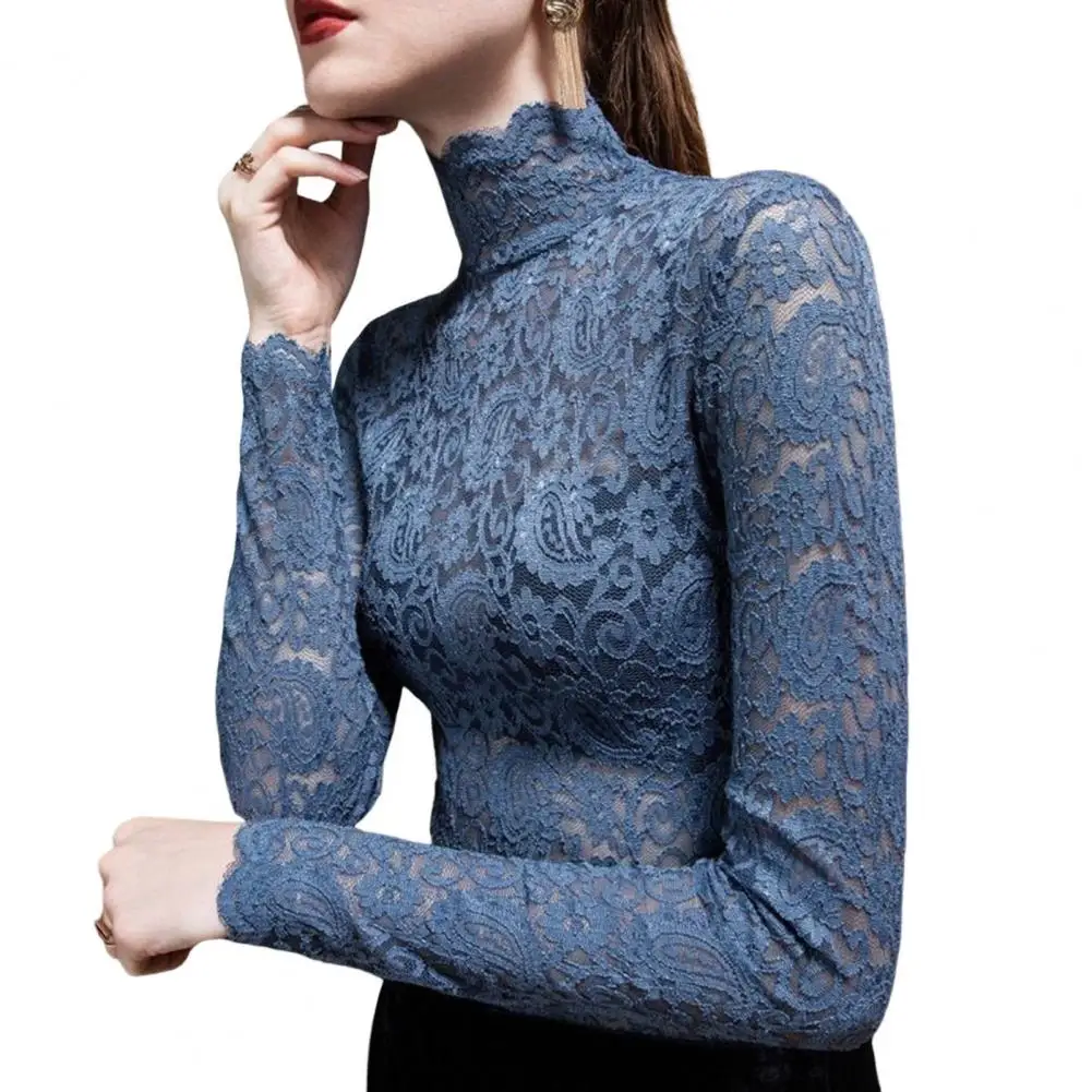 

Women Bottoming Blouse Soft Fabric Female Bottoming Top Hollow Out Ladies Casual Lace Patchwork Bottomed Top Bottoming