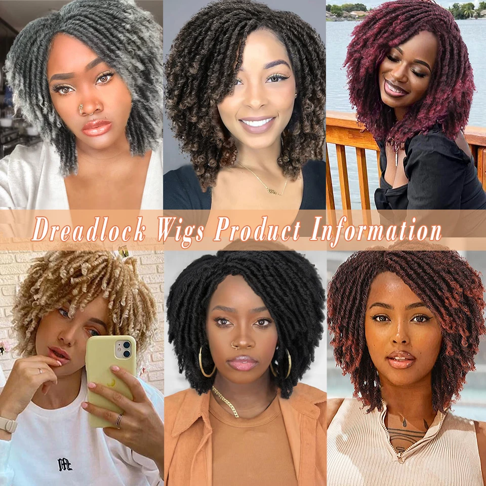 Dreadlock Wig Short Curly Braided Twist Dreadlock Wigs with Clips In Synthetic Faux Locs Braided Wigs Full Hair Replacement