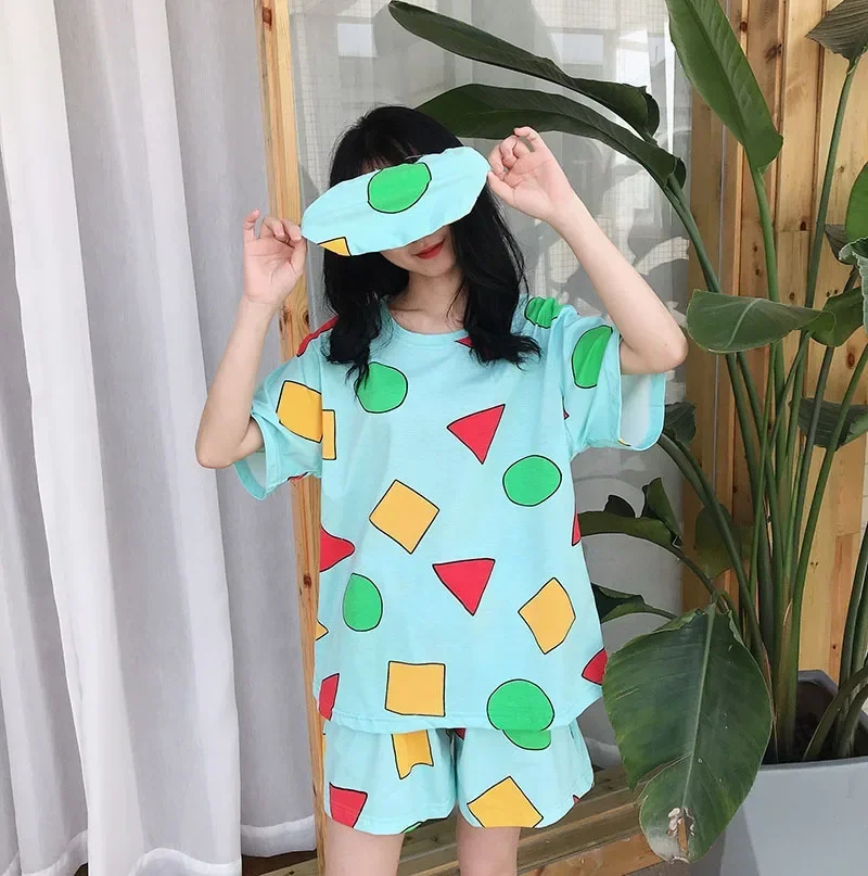 Kurzarm-Pyjama für Damen, Sommer, Cartoon, niedlich, geometrisch, Nachtwäsche, Homewear, lässig, Pullover, Hemd, Damen-Nachtwäsche, Loungewear – Detail 13