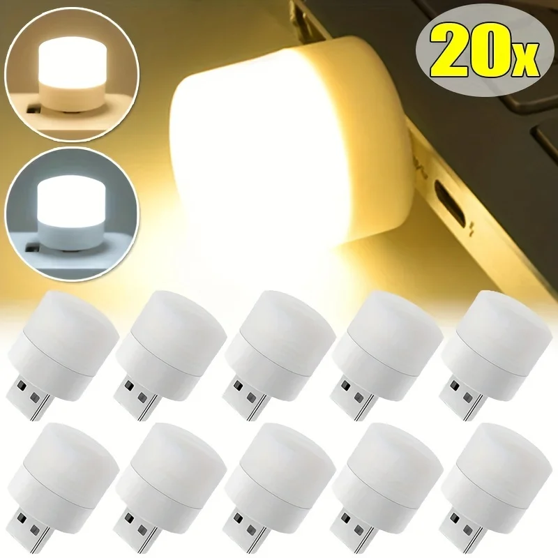 

10/20pcs Mini USB Night Lights, LED Warm White Eye-Caring Reading Lamp, Portable Light Source For Bedroom And Reading