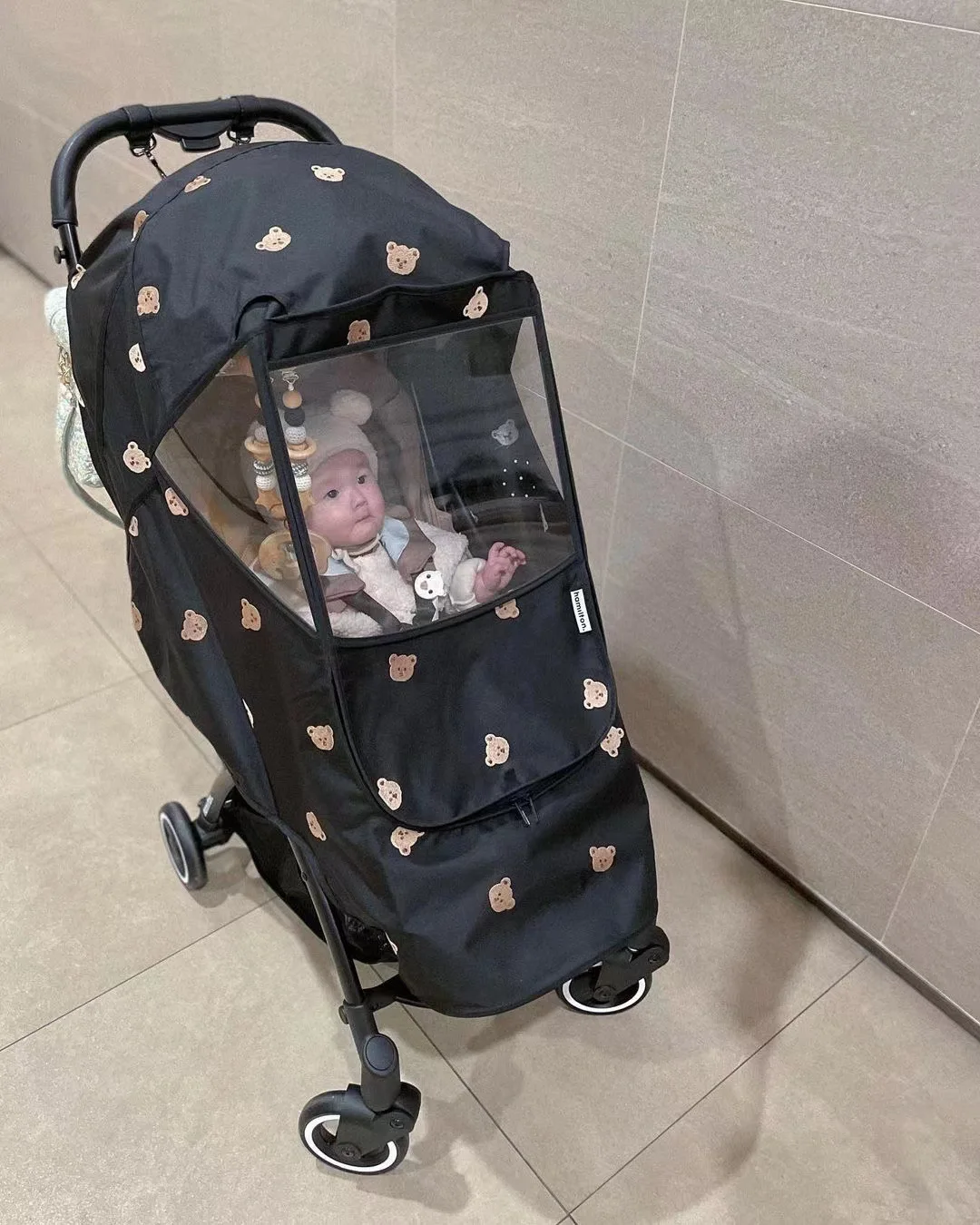 Full Cover Raincoat for Baby Stroller Pushchairs Rain Cover Universal Cartoon Bear Waterproof Rain Cover Wind Dust Dust Shield