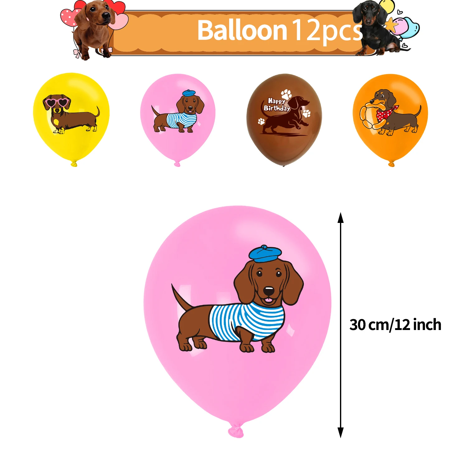 Niedlicher Dackel-Thema, Geburtstagsparty-Dekoration, schöner Welpen-Hintergrund, Kucheneinsatz, Banner, Ballon, Babyparty-Zubehör, Kindergeschenk – Detail 5