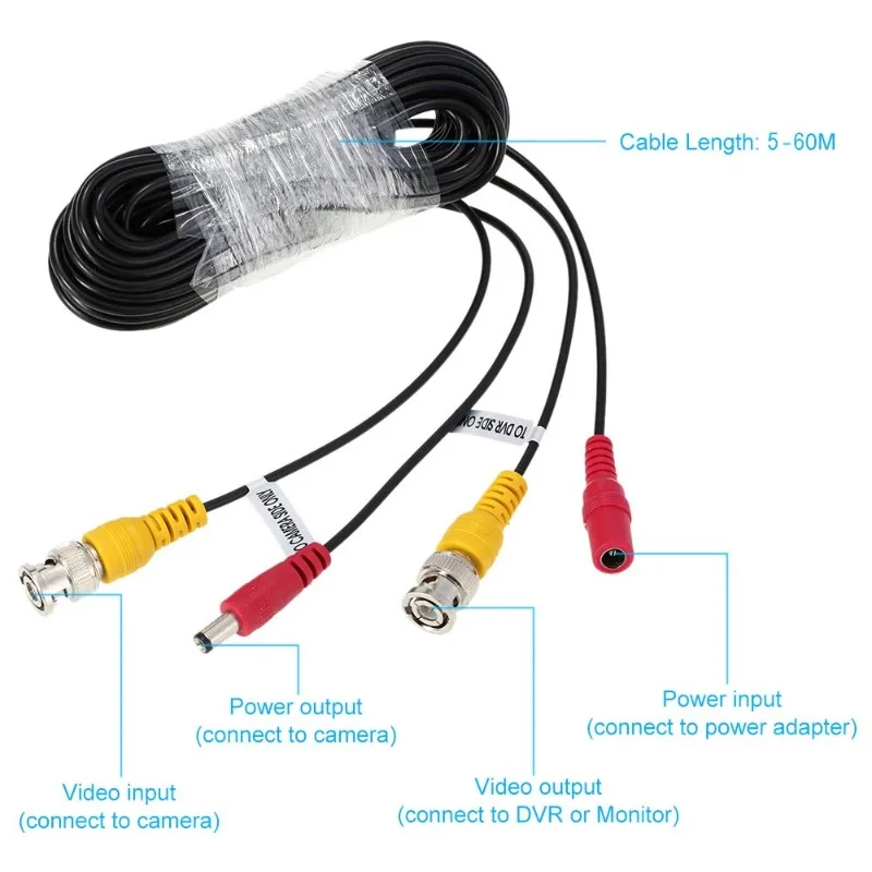 ESCAM 10~60M CCTV DVR Camera Recorder system video cable DC Power Security Surveillance BNC Cable