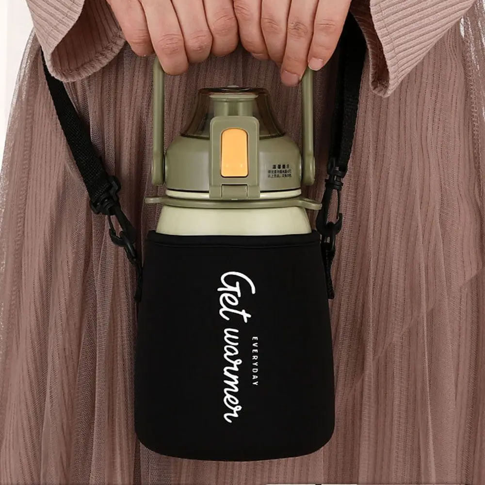 Black Water Bottle Cover with Shoulder Strap Portable Vacuum Glass Cup Sleeve Case Bottle Pouch Sport Camping Accessorie