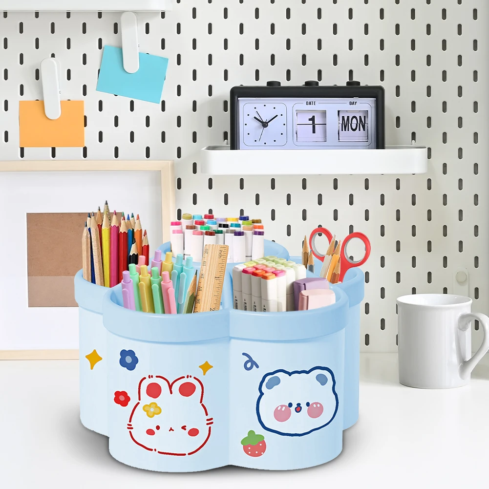 360° Rotating Pen Holder Desk Organizers Large Capacity Pen Storage Box Cosmetic Brush Organization Study Dormitory Accessories