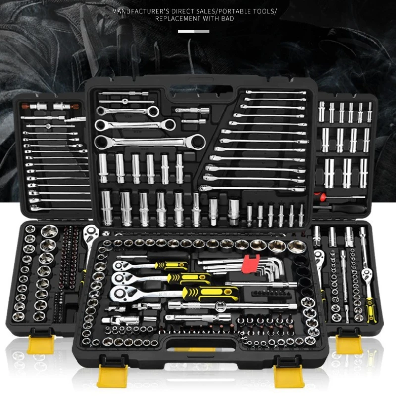 46pcs Socket Ratchet Car Repair Tool Wrench Set Head Ratchet Pawl Socket Spanner Screwdriver Professional Metalworking Tool Kit