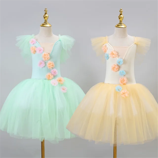 New Girls Ballerina Fairy Prom Party Costume Kids Sequined Flower Dancewear  Gymnastic Leotard Ballet Tutu Dress