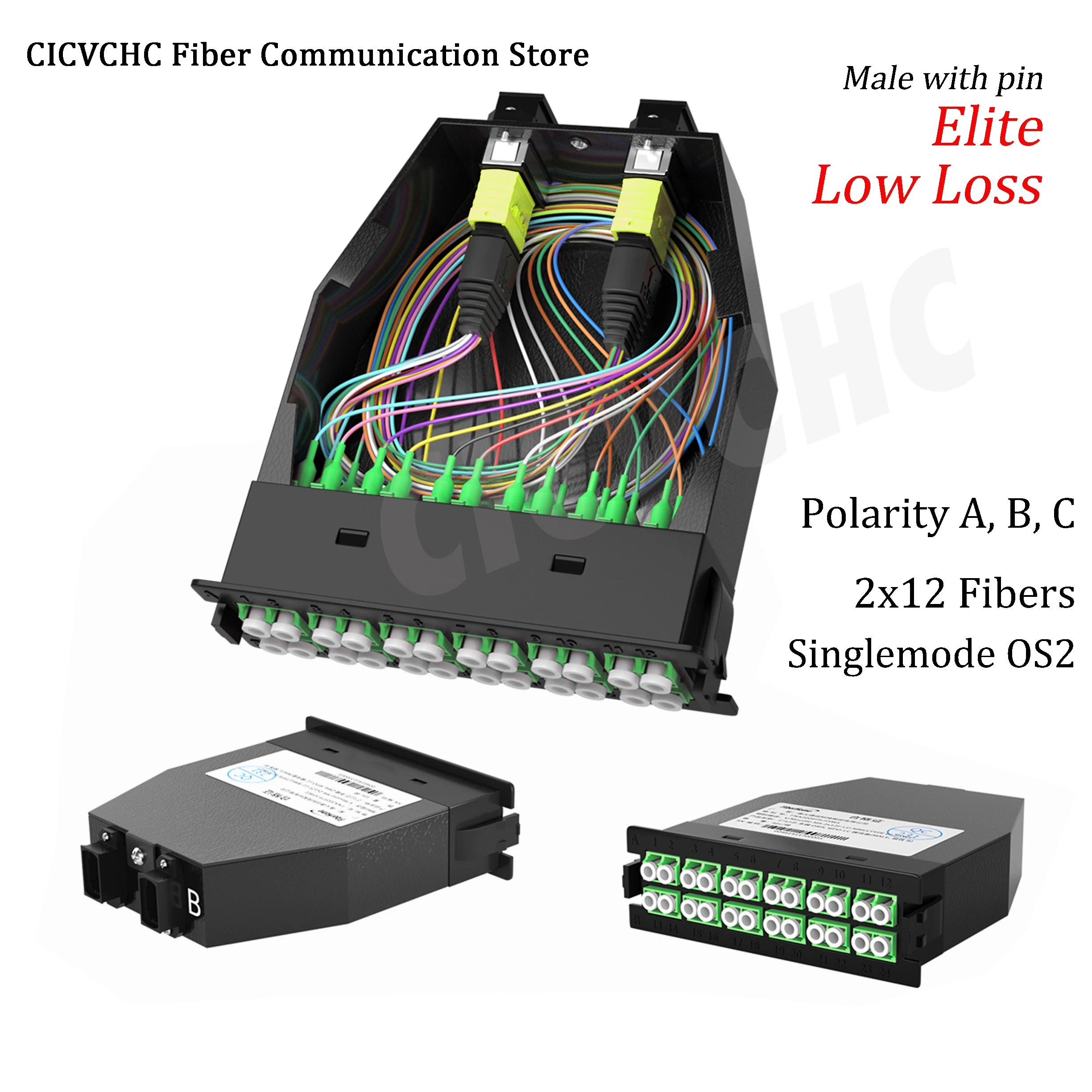 2x12 Fibers High Density MPO/APC to LC/APC Conversion Cassette Module,G657A2, Polarity A, AF, B, Low loss LGX