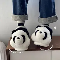 Chunky Fashion Women's Slip On Fur Slippers Comfort Cute Panda Shoes for Women 2024 Winter Warm fur Slides Home Indoor 1