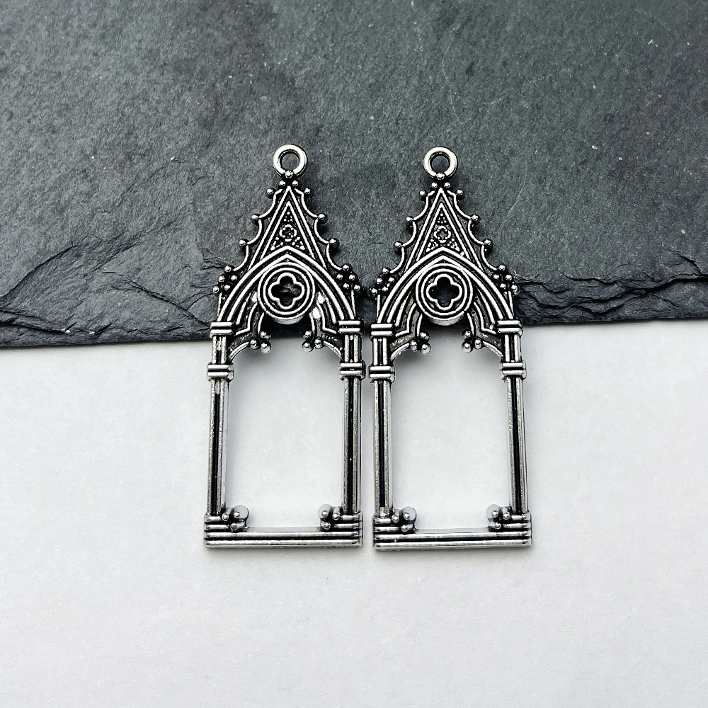 2개 세트 고딕 빈티지 중공 성채 교회 펜던트 DIY 액세서리 귀걸이 목걸이 및 보석용