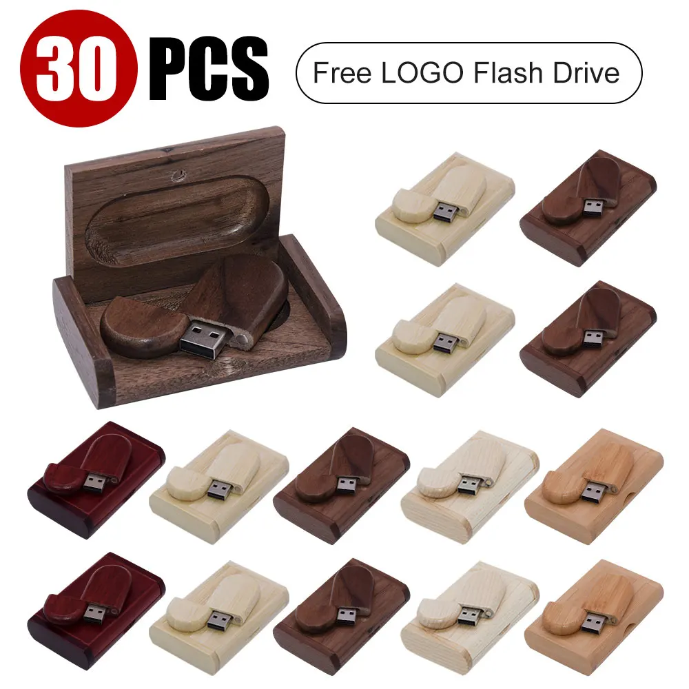 USB 플래시 드라이브 펜드라이브, 나무 USB 2.0, 선물용 메모리 스틱, 무료 커스텀 로고, 4GB, 8GB, 16GB, 32GB, 64GB, 로트당 30 개