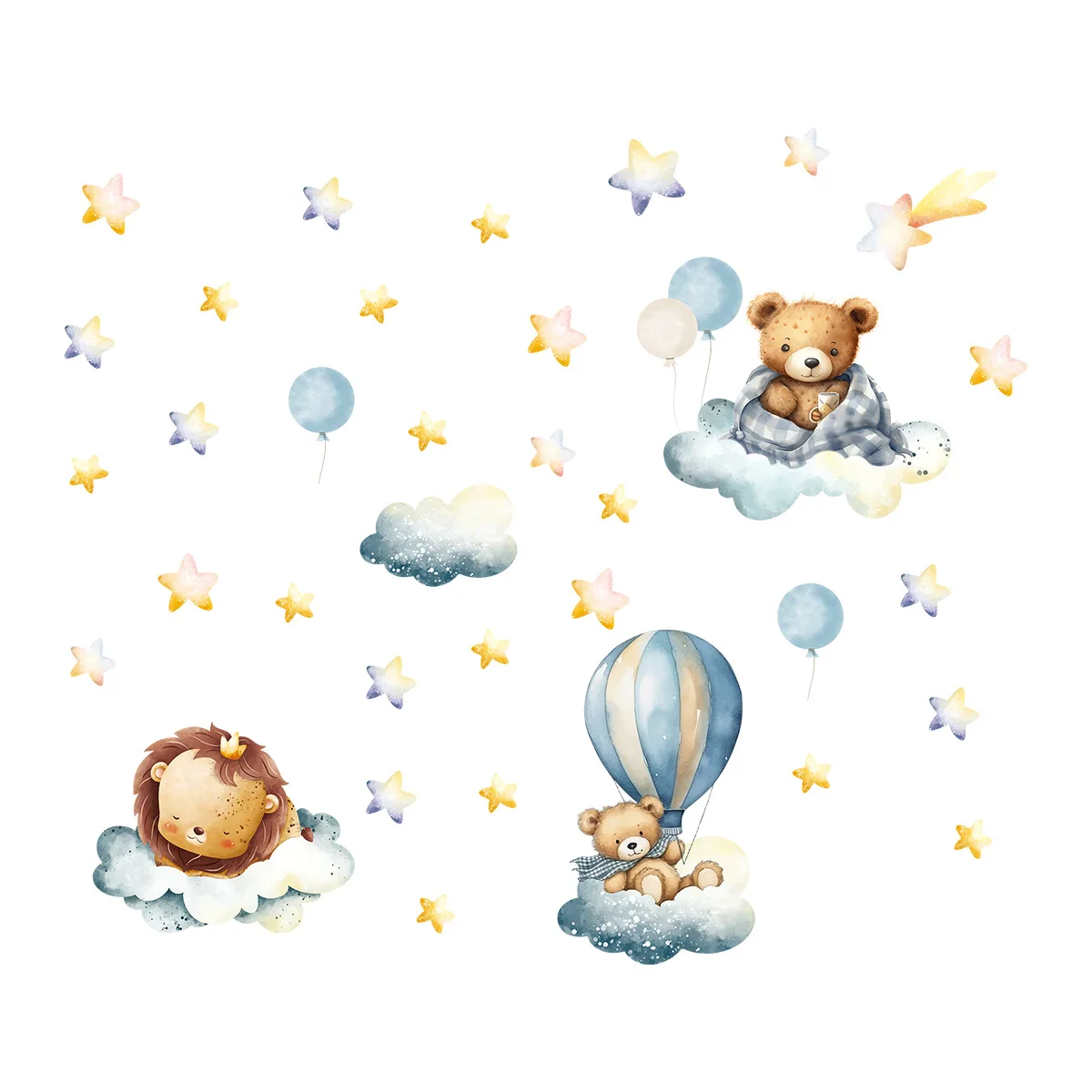 Cartoon Cute Lion Bunny Forest Animals Stars Wall Stickers Bear Deer Wall Decals for Kids Room Baby Nursery Room Bedroom Murals wall stickers luminous wall stickers vinyl decal stickers