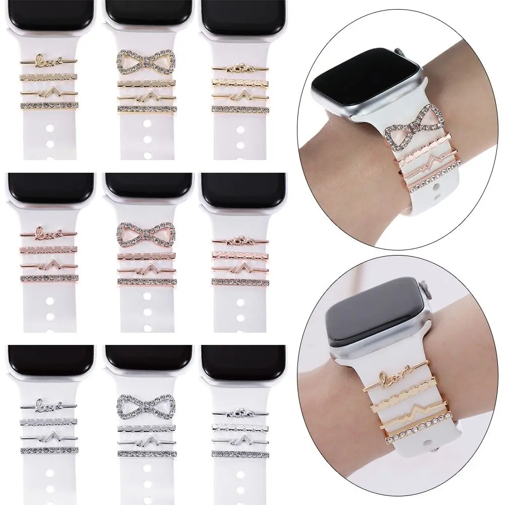 New Diamond Love Ornament Metal Charms Decorative Ring For Apple Watch Band Decor Accessories For iwatch Bracelet Silicone Strap