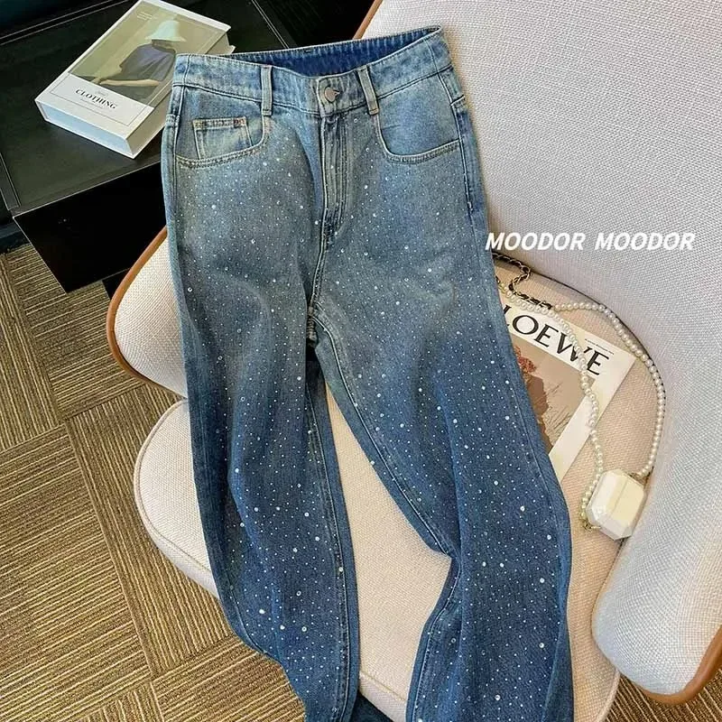 

Vintage Dot Print High Waist Wide Leg Baggy Y2K Jeans Pants Korean Fashion Women High Street Style Blue Straight Denim Trouser