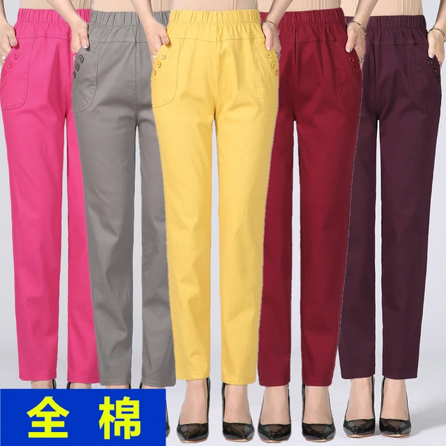 Women High Waist Stretch Pants 2023 Middle Aged Mother Long Loose Cotton  Straight Pants Female Trousers