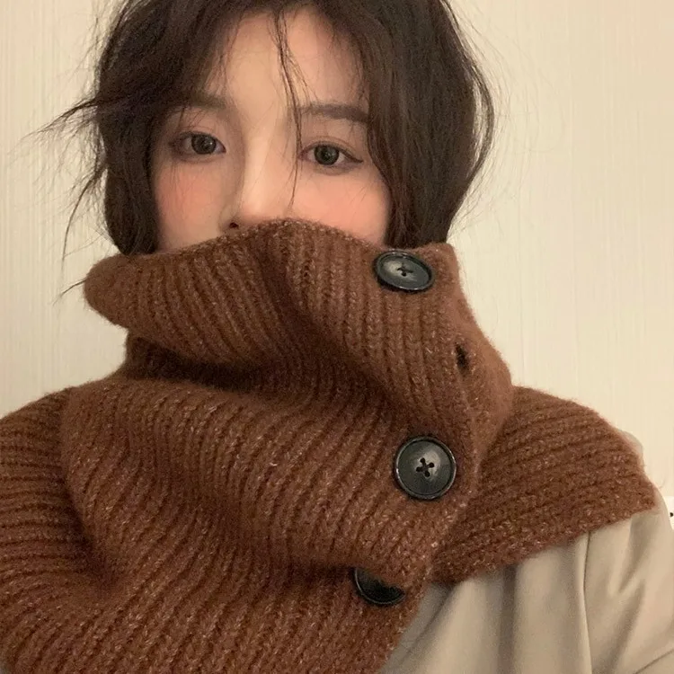 Korean Ins Warm Winter New Scarf For Women Easy To Wear Casual Cover Cold Resistant And Neck Protecting Knitted Scarf Trendy
