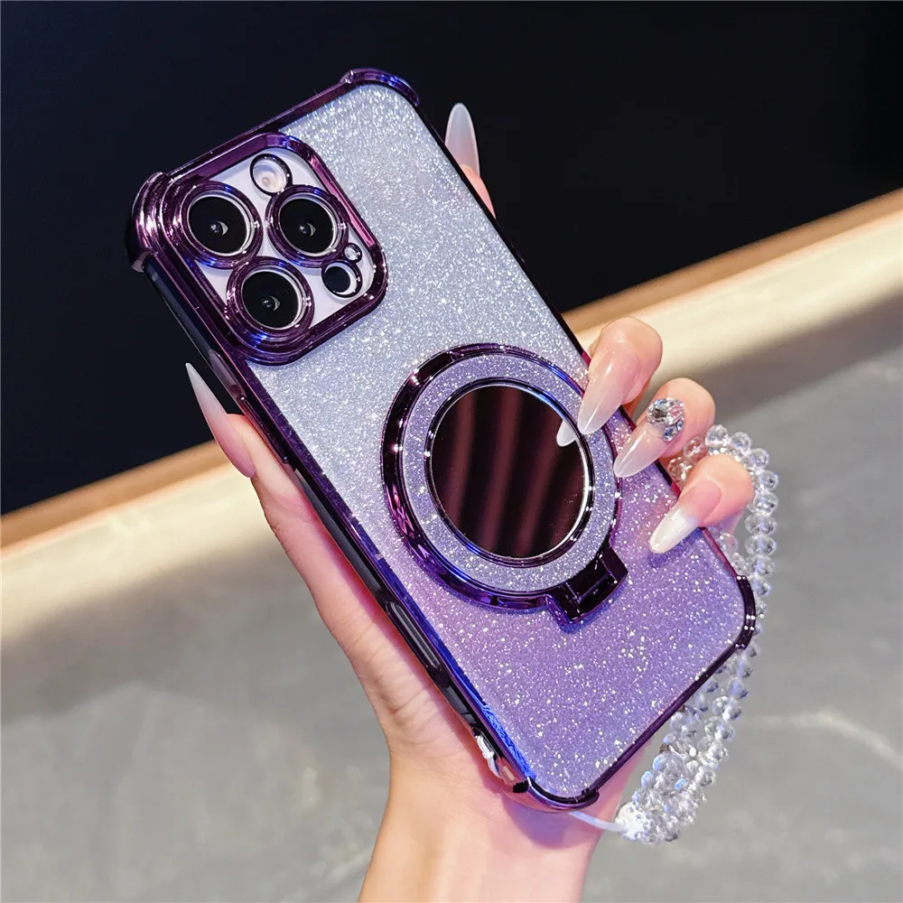 Elegant Crystal Bracelet Shockproof Mirror Case with Magnetic Holder