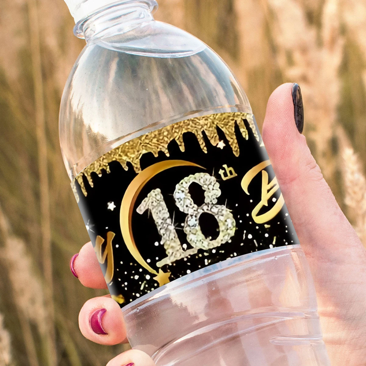Elegant Black and Gold Birthday Bottle Stickers - Set of 12