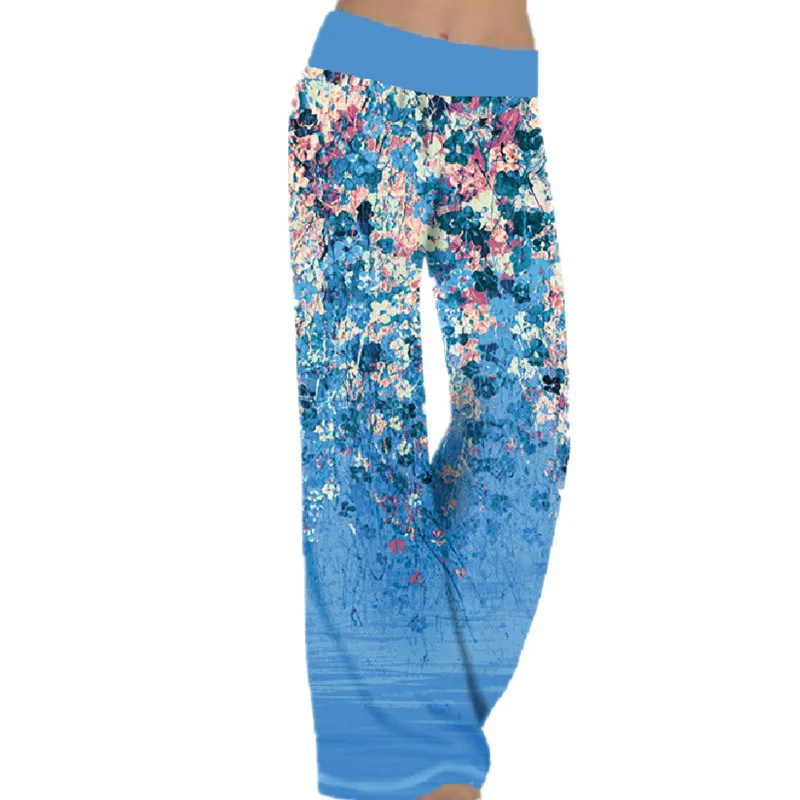 Women Summer Loose Printed Wide-leg Pants Western Style Female Yoga Multicolor Sports Trousers Oversize Thin Fashion Streetwear