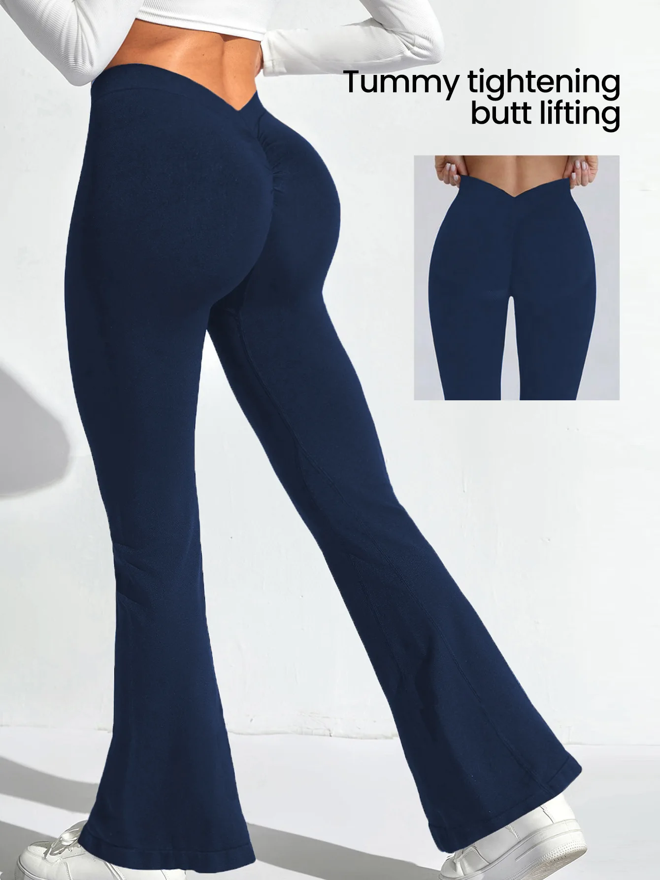 Flare Leggings Yoga Hosen Frauen Schlaghosen Yoga Strumpfhosen Hohe Taille Fitness Stretch Gym Workout Casual Sport Push-Up Breite beine – Detail 23