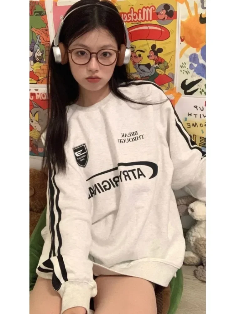 HOUZHOU 여성용 빈티지 그래픽 스웻셔츠, 한국 스트리트웨어, Y2k 오버사이즈 레터 프린트 풀오버, 힙합 스타일, 여성 후드 