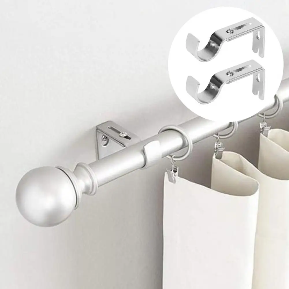 2 Pcs Curtain Rod Bracket Iron Hard Stainless Adjustable Length Coated Hardness Curtain Rod Holders for Home