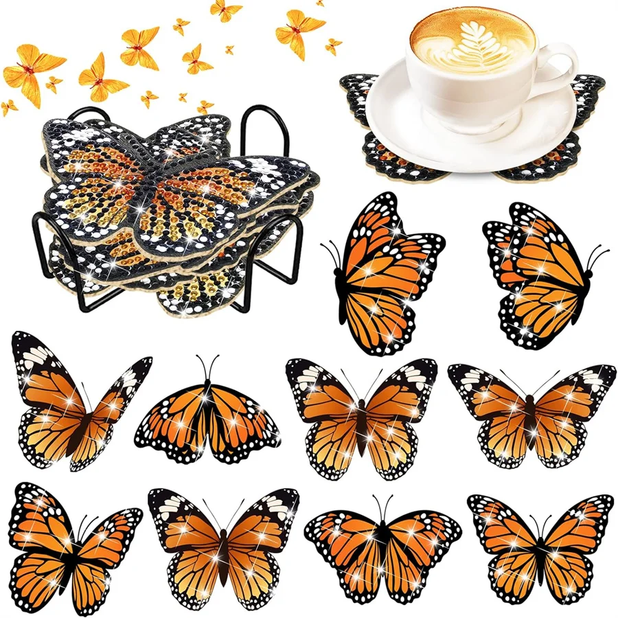 DIY Diamond Handmade artwork Mushroom Butterfly Owl Turkey Pattern Diamond painted coaster kit, holiday gift home kitchen decor