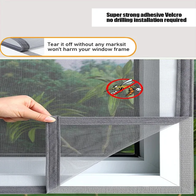 Summer, gray, mosquito net mesh, window screen, double zipper self-adhesive window mosquito net, zippered household mosquito net 3
