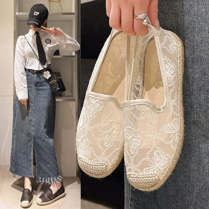 

Fisherman's Shoes Women's Trendy Flat Bottom Cloth Shoes Lazy 2024 Summer New One Step Mesh Small Fragrant Shoes Children