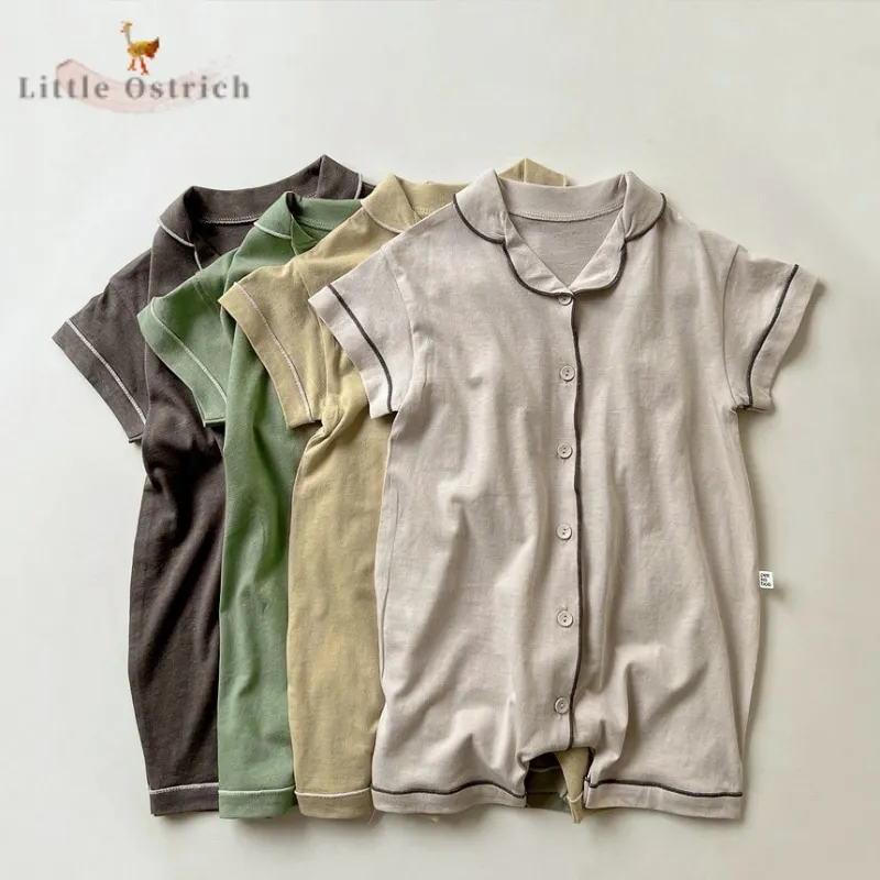 

Однотонный хлопковый комбинезон для новорожденных девочек и мальчиков, летний детский комбинезон с коротким рукавом, одежда для сна, одежда для малышей 3-18 месяцев