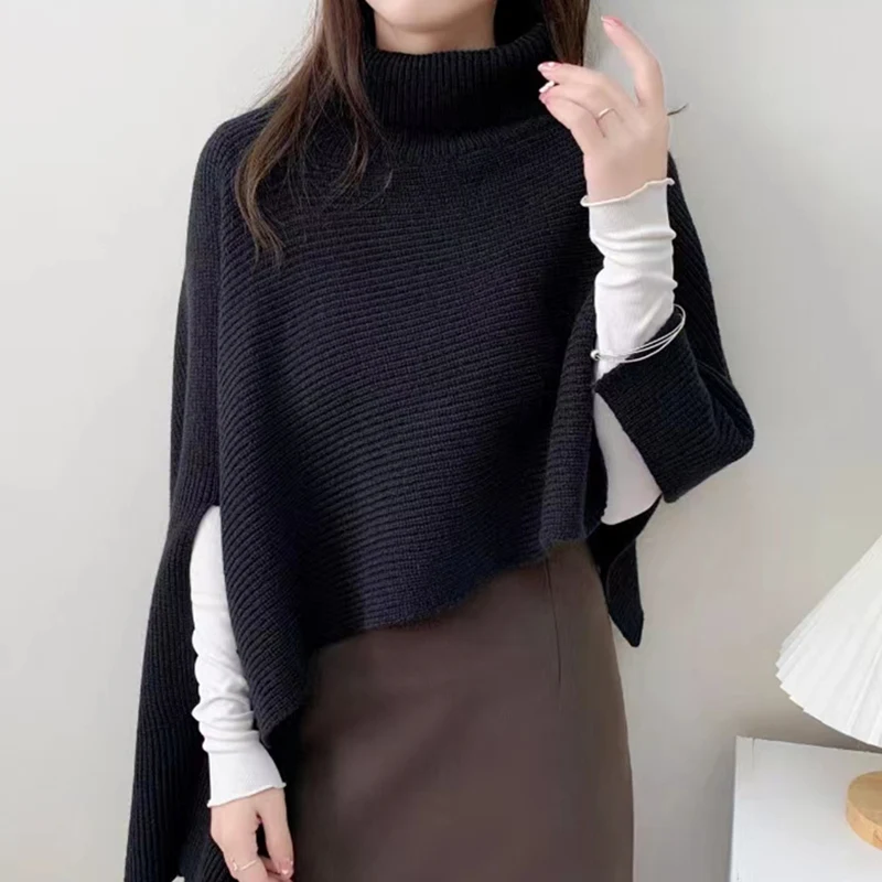 Winter New Irregular Turtleneck Knitted Cape Casual Warm Shawl Scarf Women's Sweater Fashion Women's Clothing