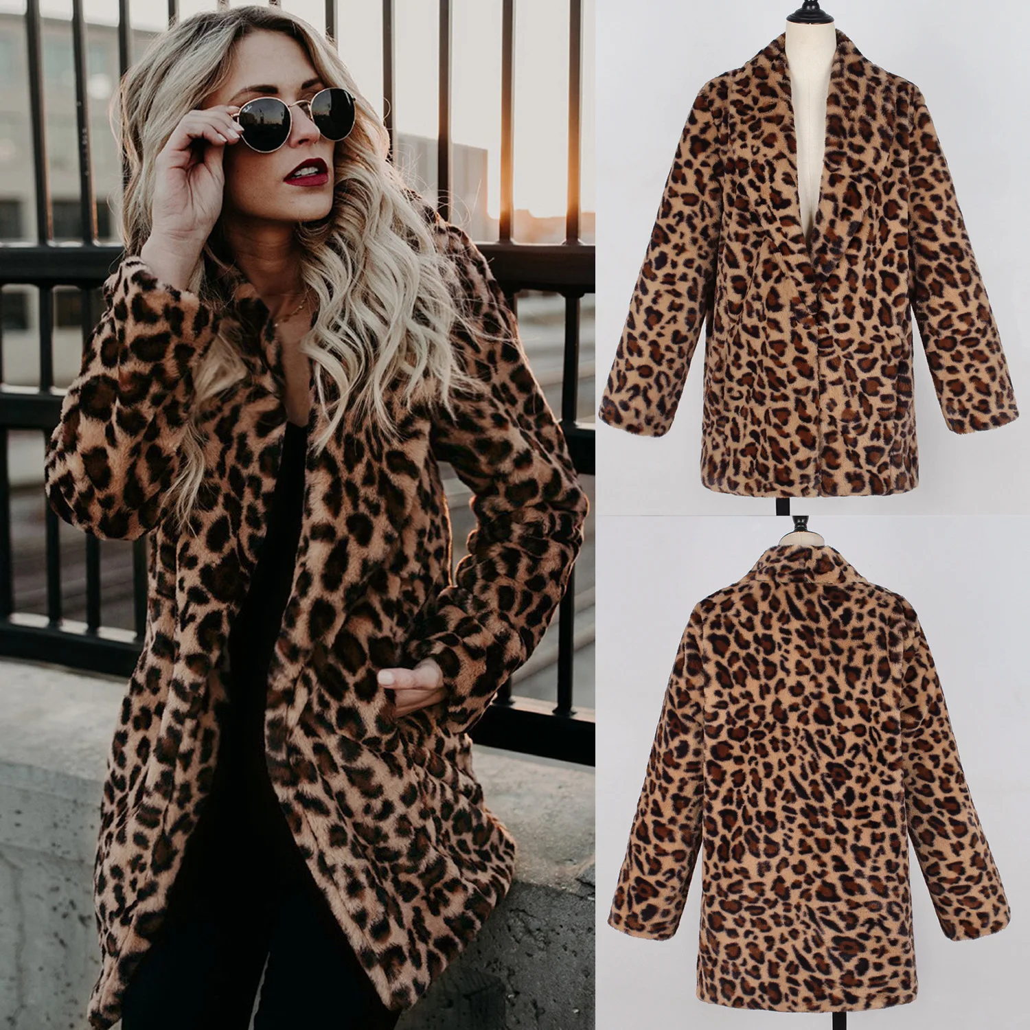 2023 Faux Fur Coat Women New Winter Fashion Leopard Print Outerwear Warm Long Sleeve Artificial Fur Jacket Plush Clothing S-5XL