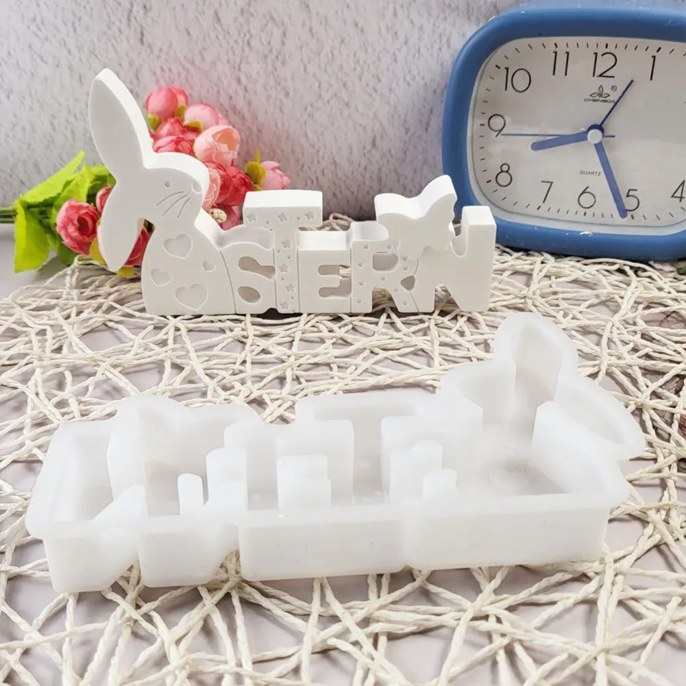 DIY Easter Bunny Silicone Mold Cute Rabbit Gypsum Concrete Molds Resin Mold for Easter Table Decorations
