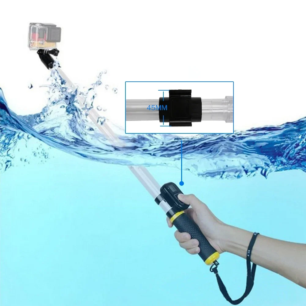 Waterproof Crystal Selfie Stick Telescopic Transparent Handheld Outdoor Diving Buoyancy Rod Suitable for Gopro Sports Camera