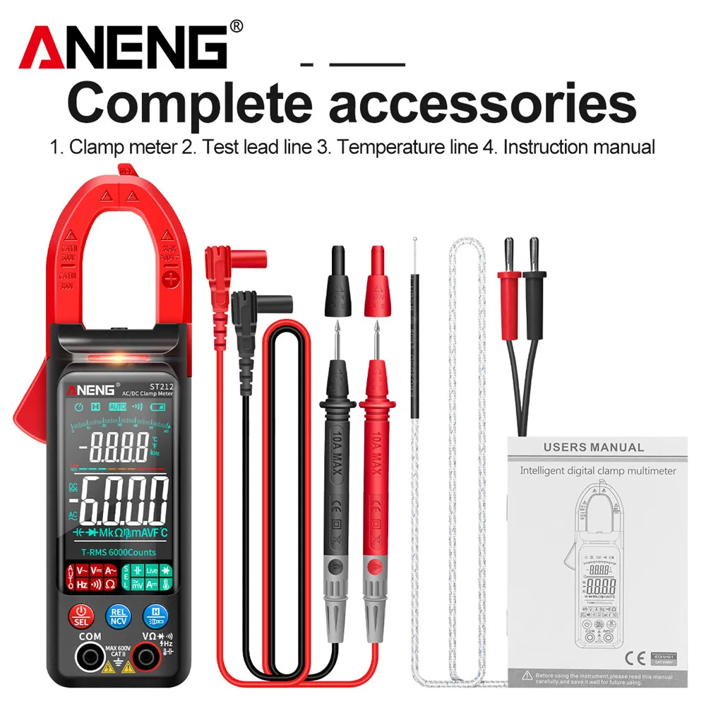 plastic caliper ANENG ST212 Digital Clamp Meter 6000 Counts DC/AC Current 400A Amp Multimeter Large Color Screen Voltage Tester Car Hz NCV Ohm plastic tape measure Measurement & Analysis Tools