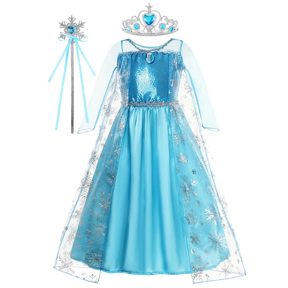 thumbnail image 1 of Girls Frozen Elsa Anna Dress Children Princess Carnival Dress Kids Aurora Rapunzel Belle Cinderella Disguise Cosplay Costume, 1 of 5
