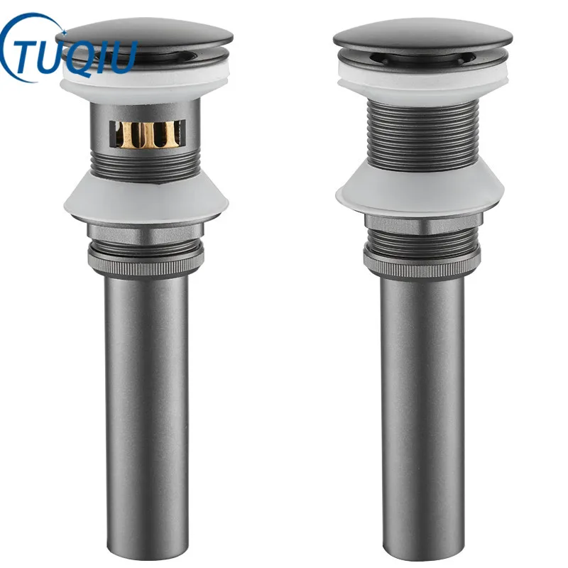 

Gun Gray Pop up Drain Bathroom Sink Vessel Vanity Brushed Gold Solid Brass Assembly Replacement Kits Stopper, Flip Top, Overflow