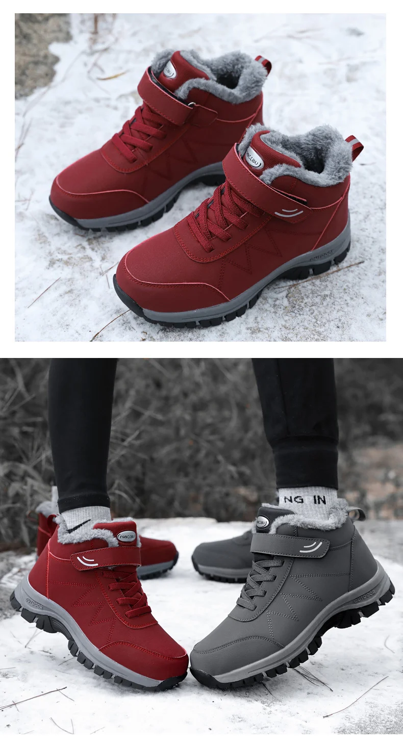 2023 Winter Women Men Boots Plush Leather Waterproof Sneakers Climbing Hunting Shoes Unisex Lace-up Outdoor Warm Hiking Boot Man