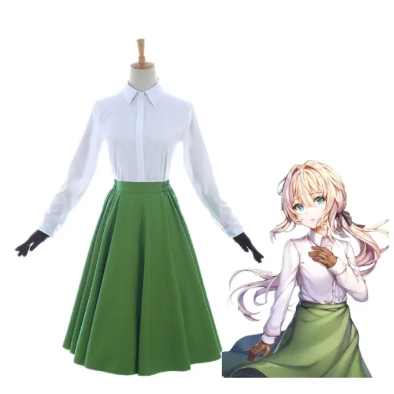 

Violet Evergarden Cosplay Costume Green Dress Wigs Elegant Anime Cosplay Dress Wig Halloween Carnival Prom Skirt Party Suit