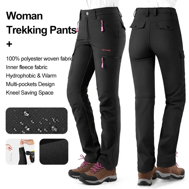 Pantalon Cargo Femme KUTOOK Technique De Randonnée | Tissu Respirant, Séchage Rapide, Légerement Imperméable, Multiples Poches