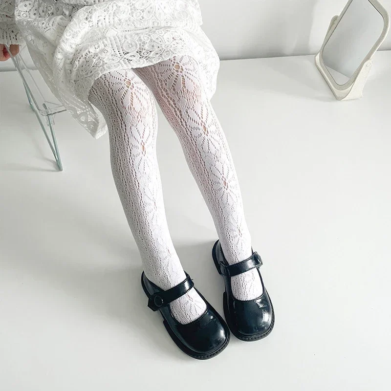 Cute Vintage Korean White Fishnet Lolita Tights Pantyhose Summer Mesh Thin Cotton Netting Stocking Children Baby Girls Kids kids pantyhose ballet tights fishnet stockings toddler tights