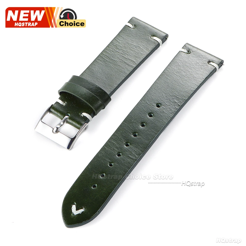 Handcrafted Retro Oil Wax Leather Watch Strap with Butterfly Buckle & Quick Release