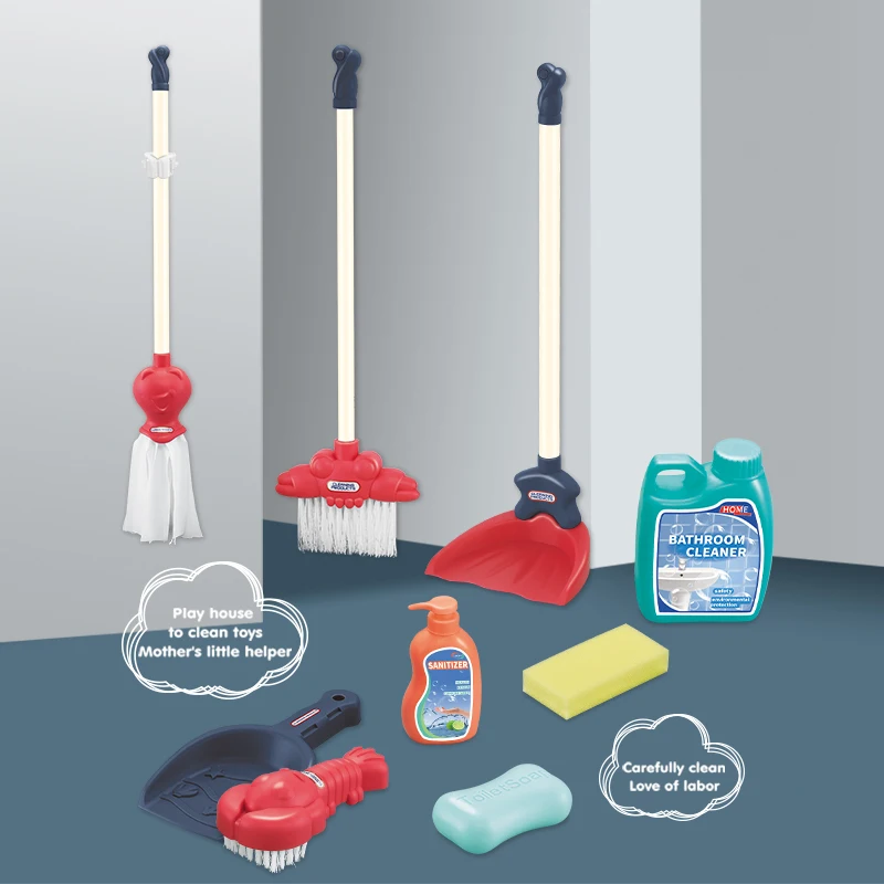 9pcsHousecleaningtoySetMopSweepingDustpanSimulationToolBrush