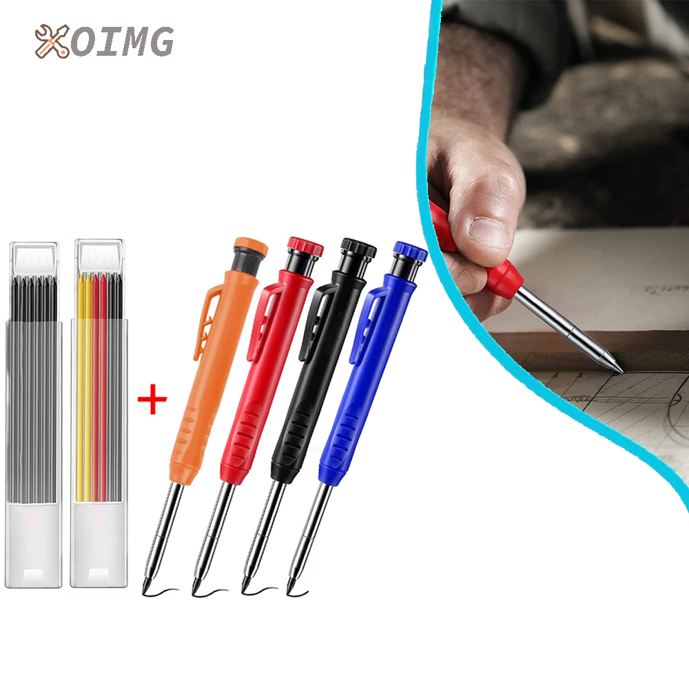 OIMG Solid Carpenter Pencil Set with 6 Refill Builtin Sharpener Deep