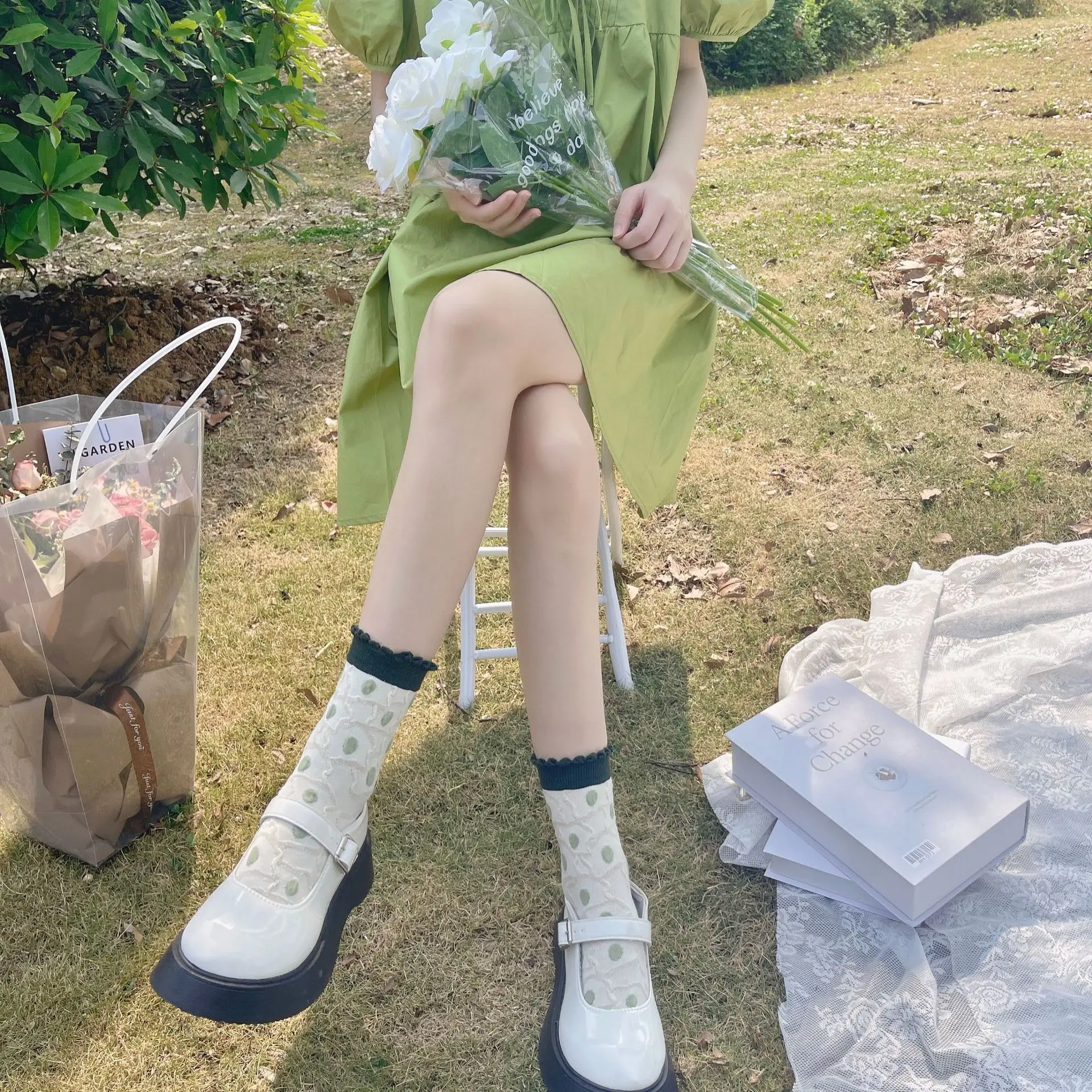 5 Pairs of Women's Forest Plants Flowers Spring and Autumn Fashion Retro College Style Cute and Interesting Mid Tube Socks