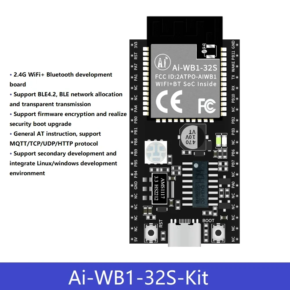 

Ai-WB1-32S плата разработки Wi-Fi Bluetooth 4,2 модуль PCB Встроенная антенна Интерфейс Type-C