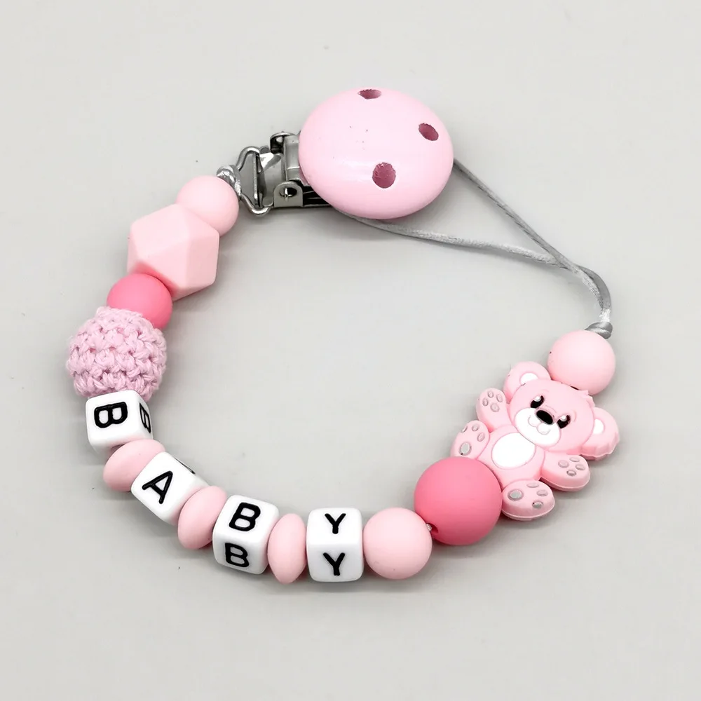 Baby Customizable Personalized Name Baby Pacifier Clip, Alphabet Beads, Safe Silicone Material